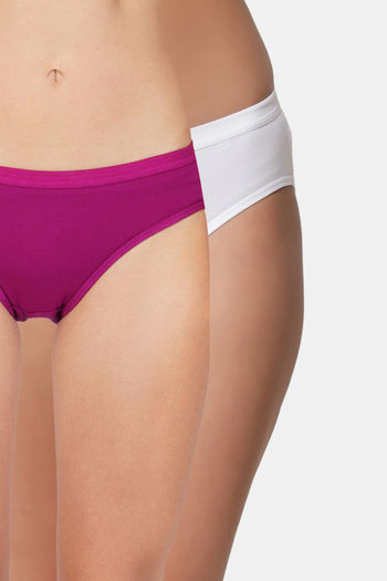 Buy Bleeding Heart Medium Rise Half Coverage Bikini Panty (Pack of 2) - Purple White